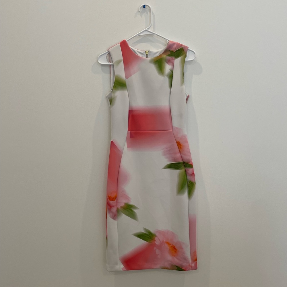 CALVIN KLEIN Womens White Zippered Lined Floral Sleeveless Party Sheath Dress 4